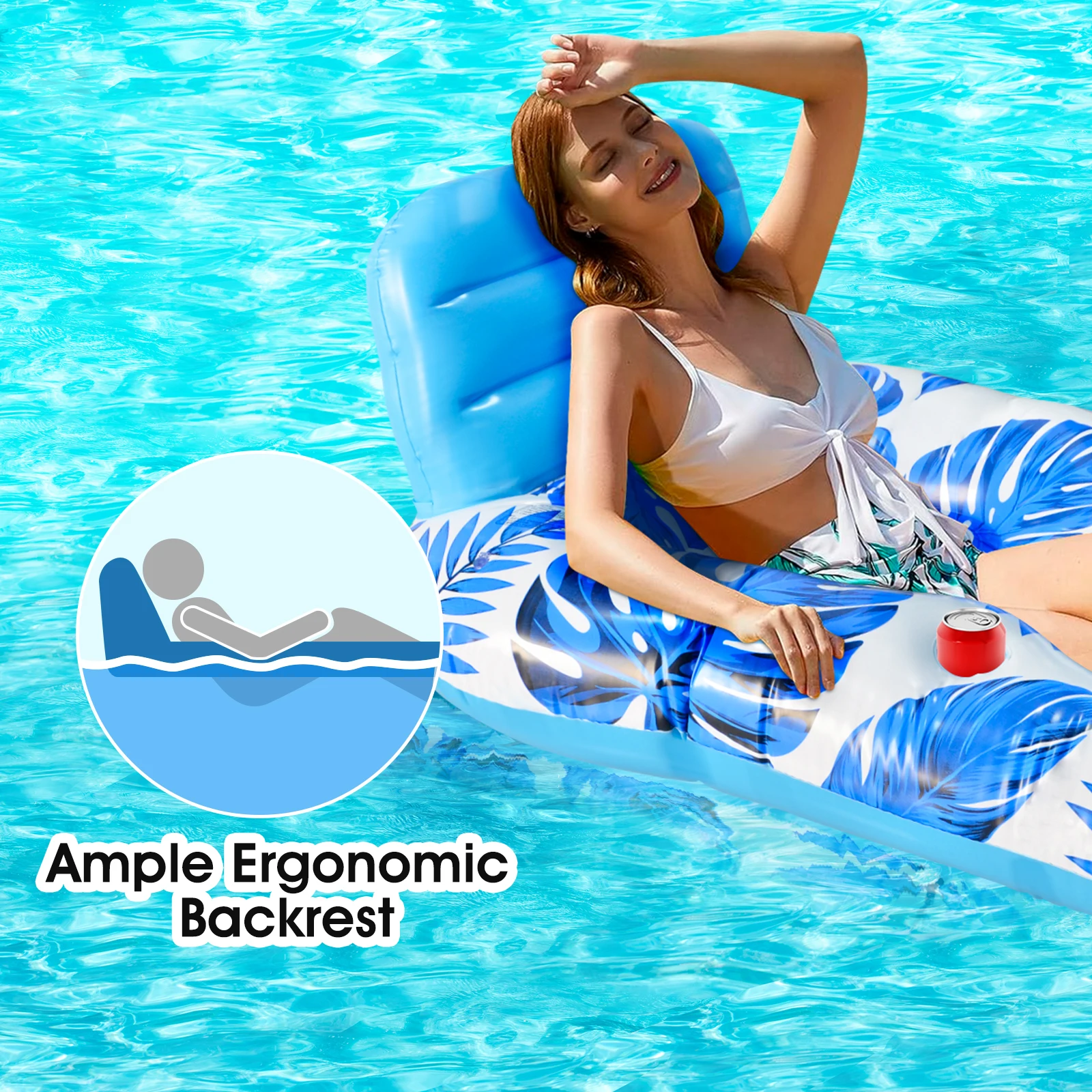 Sofá inflable para fiesta, silla flotante de ocio para piscina, respaldo grande, a la moda, color azul corrugado, para verano