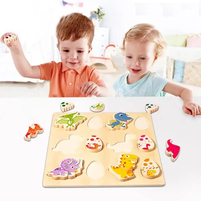 Shape Matching Toys Wooden Dinosaur Egg Shape Puzzle Toys Cartoon Dinosaur Toy Portable Learning Toys For Home Kindergarten