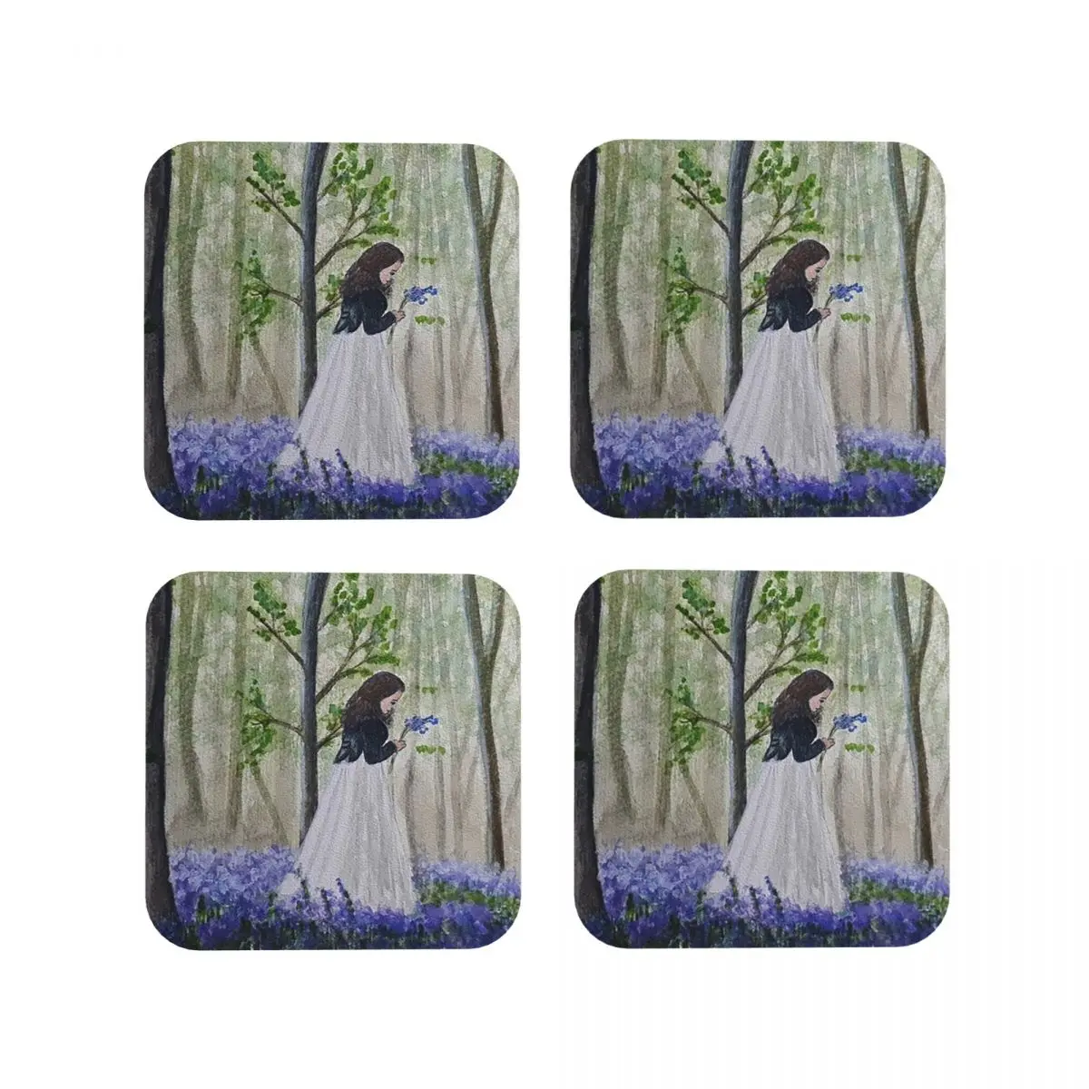 Charlotte In The Bluebell Coasters Kitchen Placemats Waterproof Insulation Cup Coffee Mats For Tableware Pads Set of 4