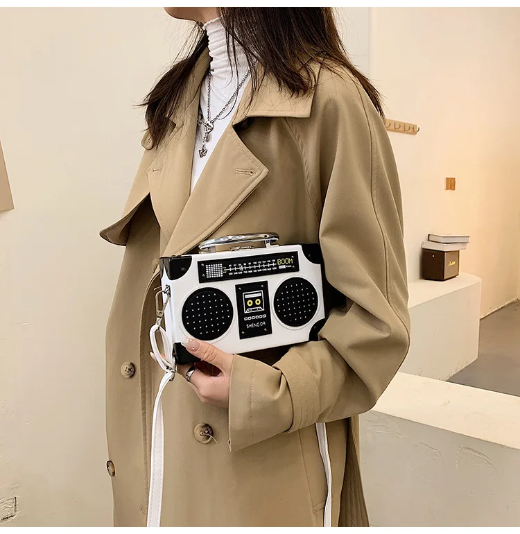 5 Color Retro Versatile Creative Radio Unisex Satchel Metal Punk Shoulder Bag Nostalgia Small Square Bag for Women Men Girl