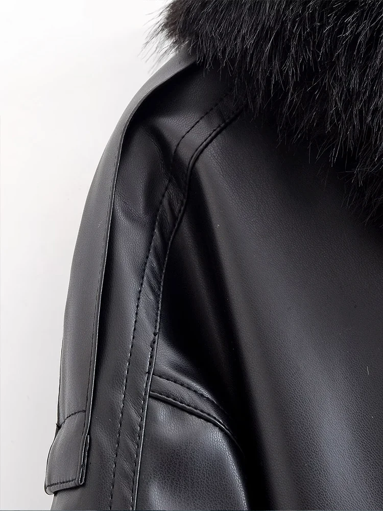 Estilo europeo y americano 2025 otoño recién llegados ropa de mujer chaqueta con efecto de piel sintética desmontable a la moda