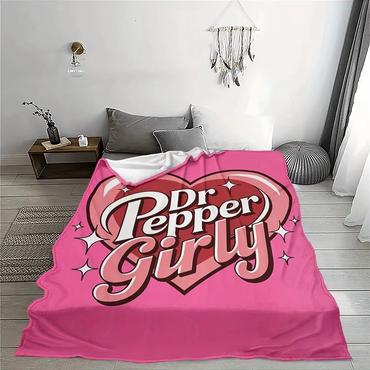 Dr Pepper Girly Heart Pattern Pink Flannel Throw Blanket - Soft Cozy Warm for Sofa Bed Home Decor Cute Gift