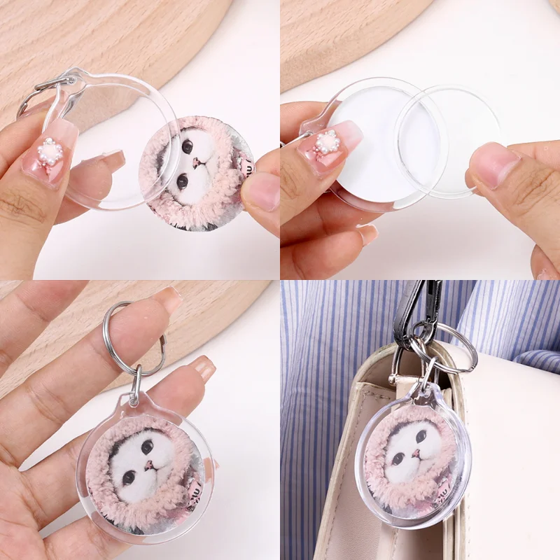 Acrylic Transparent Photo Frame Keychain Creative Couple DIY Insert Photoes Storage Box Split Type Keyring Friendship Gifts