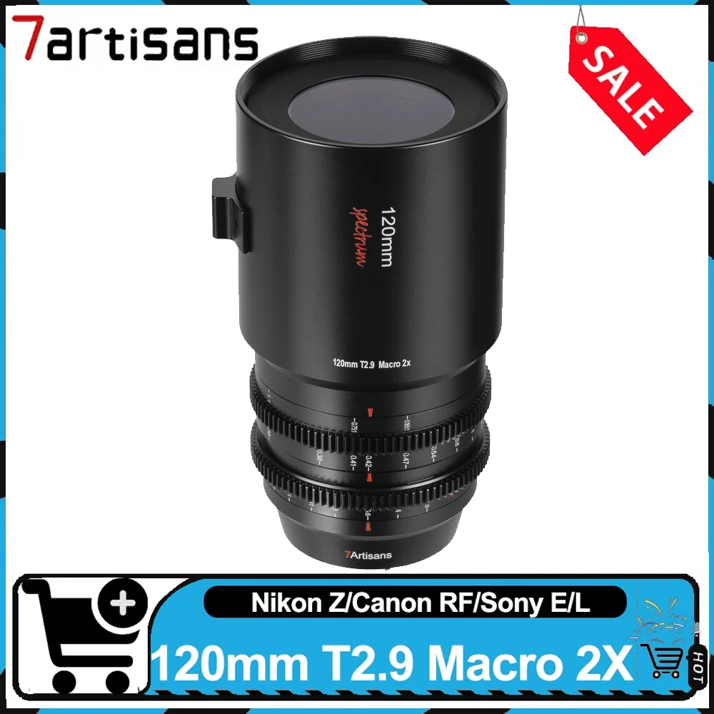 7artisans Full Frame 120mm T2.9 Macro 2X Cine Lens Large Aperture Telephoto Lens compatible with Sony Nikon Canon Panasonic