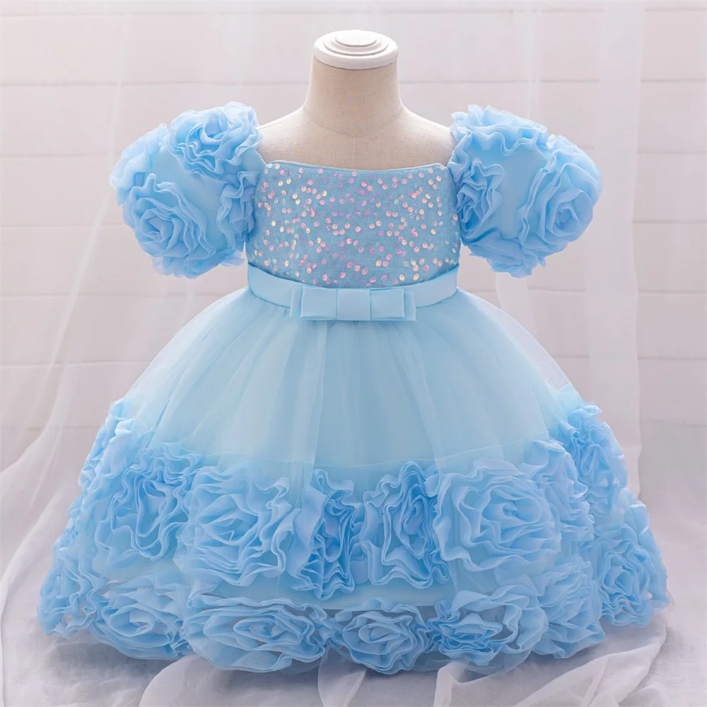 Flower Girls Wedding Party Tutu Dresses Baby Girl Sequin Summer Holiday Dress Toddler Kids Floral Wizard Clothes Children Wear