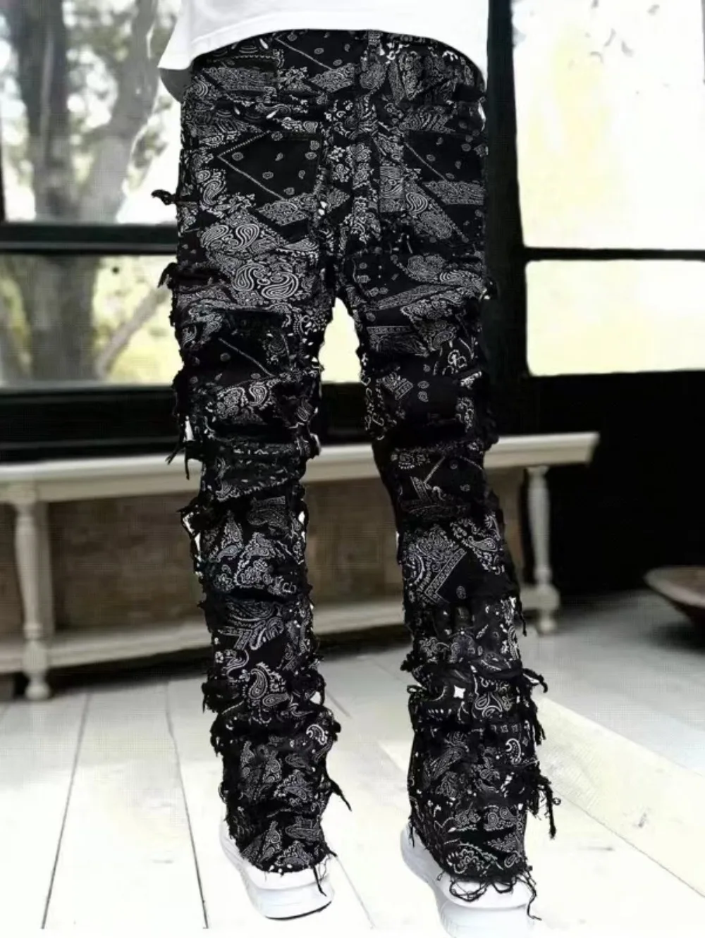 Punk Street Style Ripped Skinny Jeans Men Vintage Wash Solid Denim Trouser Mens Casual Slim Fit Pencil Denim Holes Pants 2024