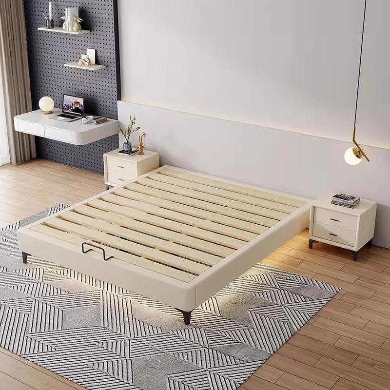 

Каркас кровати из массива дерева без изголовья, с усиленными ламелями, экономия пространства, низкий профиль, современная кровать 1,2м/1,5м, в стиле татами