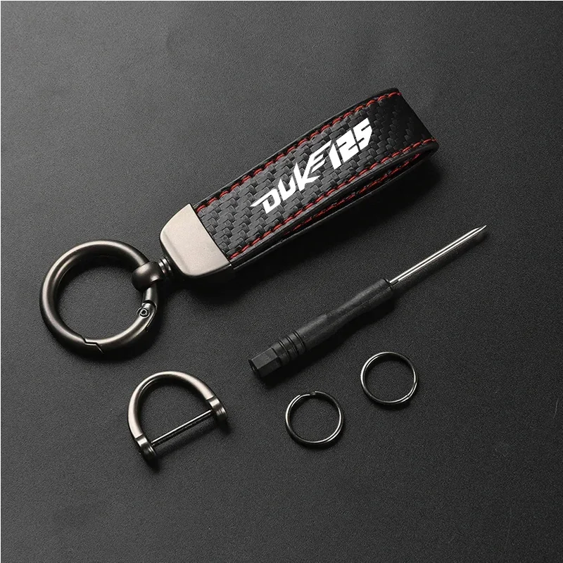 1PCS Motorcycle PU Leather Carbon Fiber Pattern Keychain Accessories For DUKE 125 200 250 390 DUKE 990 1290 DUKE Motorcycle