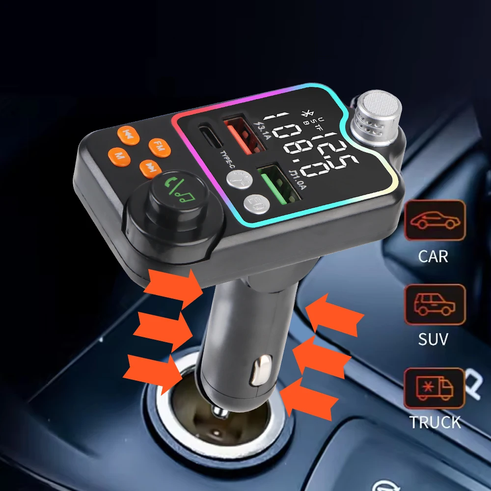 FM المغير اللاسلكي 5.0 مشغل MP3 يدوي سيارة عدة سيارة استقبال الموسيقى نوع C المزدوج USB شاحن سيارة FM الارسال
