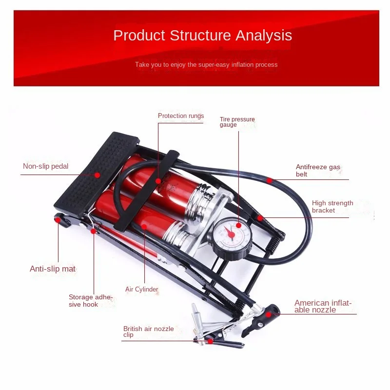 Foot Pump High and Low Pressure Portable Car Air Pump Car Bicycle Motorcycle Electric Car