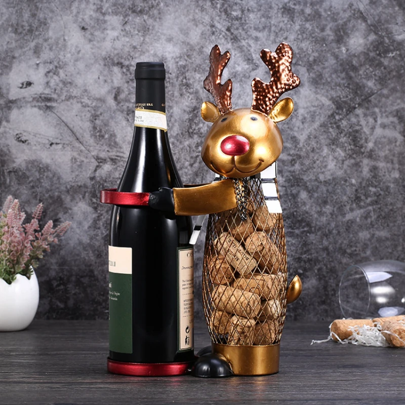 Netted Christmas Elk Wine Rack Animal Wine Holder Cork C-ontainer Metal Practical Craft Home Decor Christmas Gift