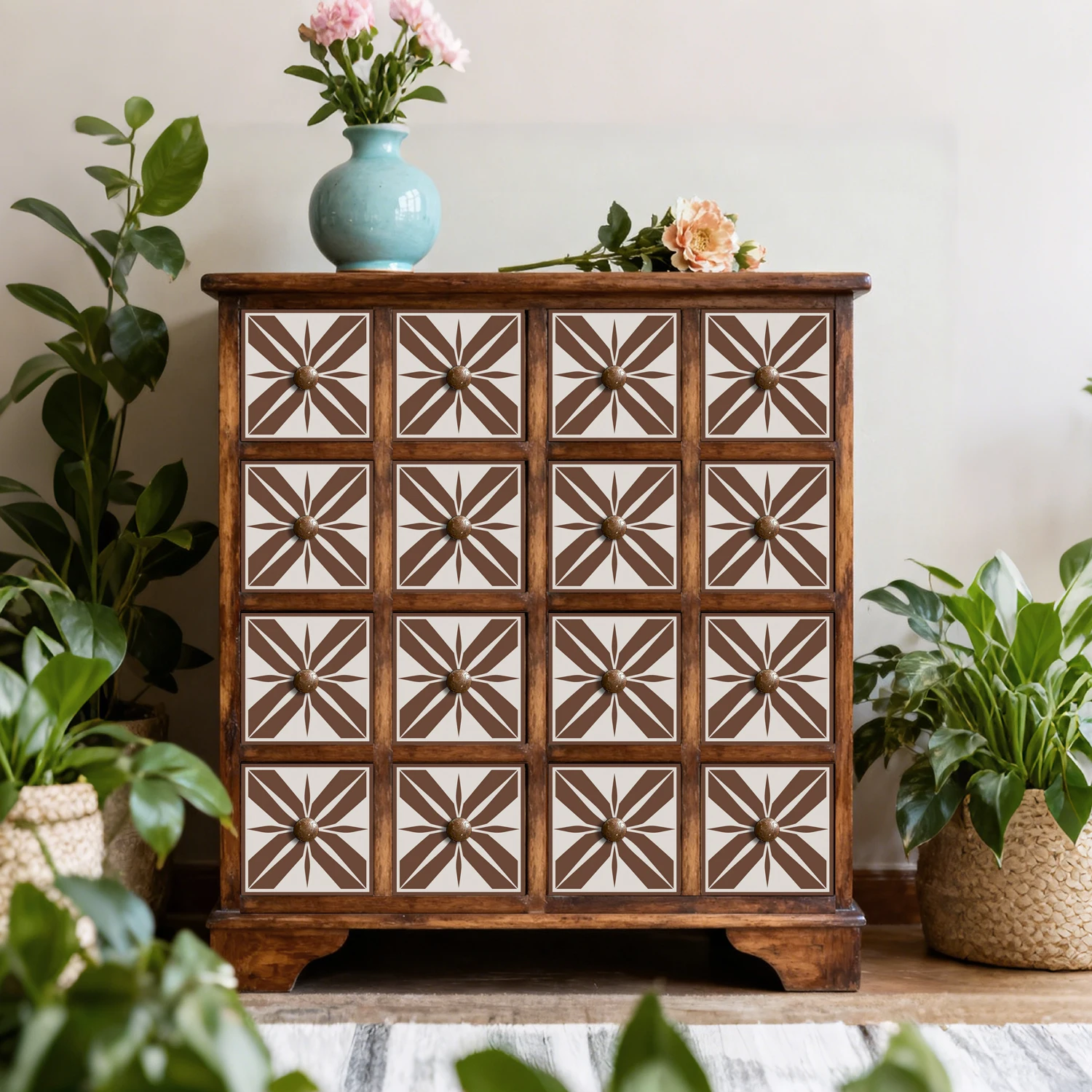 

36Pcs Vintage Floral Tile Stickers, Self-Adhesive Peel and Stick Wall Decals, Waterproof for Kitchen Bathroom Home Decor