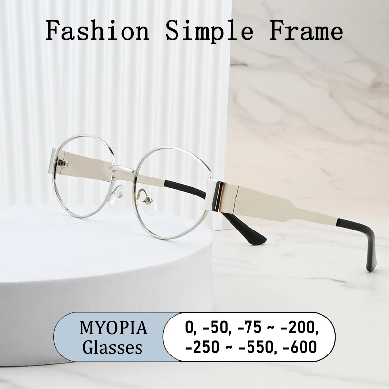 

New Fashion Brand Design Metal Oval Men Myopia Glasses Optical Prescription Nearsight Anti Blue Light Women Short Light Eyewear