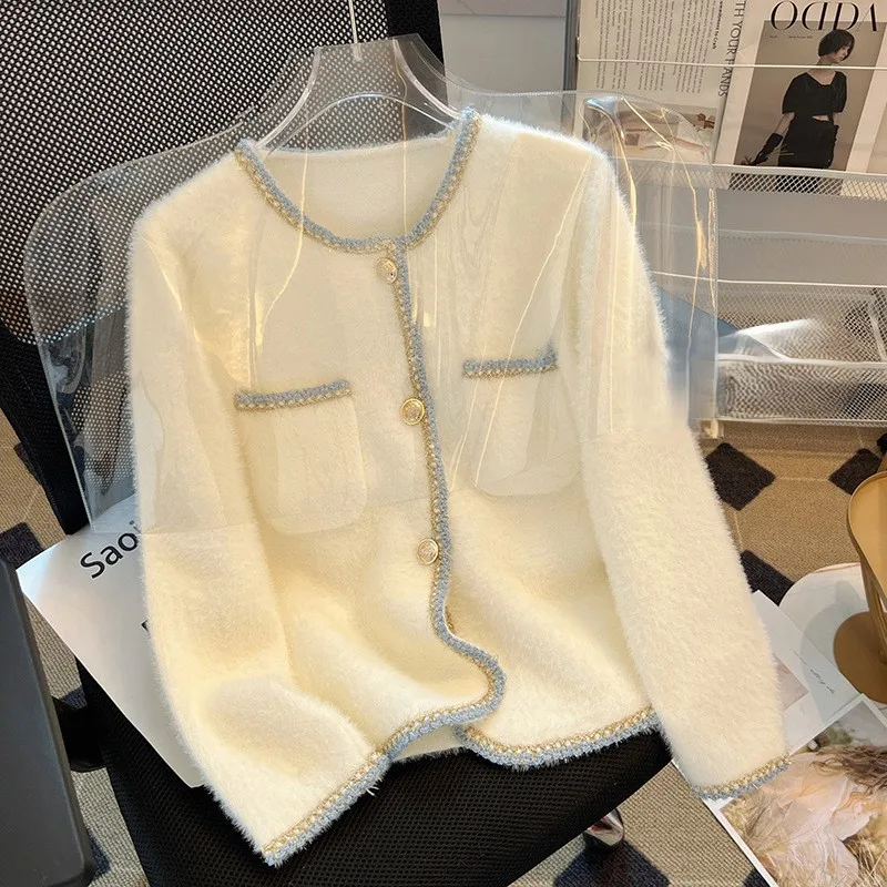 

Твидовый жакет синий женский осенний в британском стиле, в клетку, с градиентом, отложным воротником, на пуговицах, с длинными рукавами, для офиса