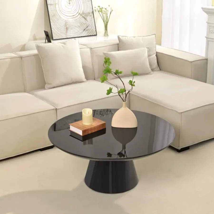 Modern Coffee Table High Gloss Finish Bed Sofa Side Table 35.4in Diameter for Living Room Bedroom Furniture