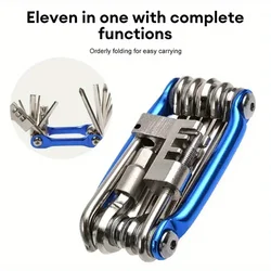11-in-1 Bike Tool Mini Multitool Kit - Lightweight Stainless Steel Tool Wrench, Screwdriver, Chain, Hexagon Wheel Spoke