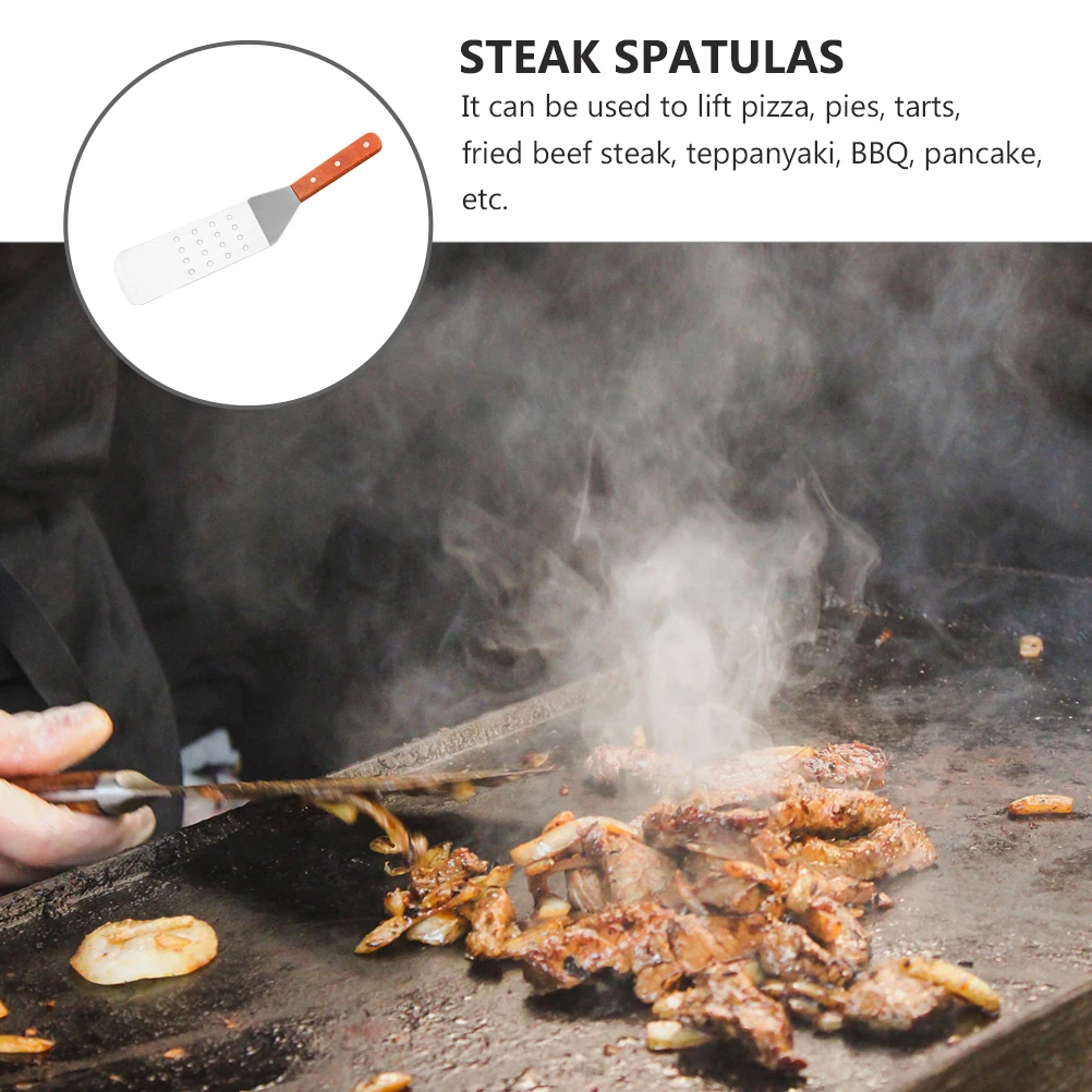 

Stainless Steel BBQ Spatula Wood H Heat Resistant Cooking Tools Steak Turner Slotted Utensils