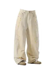 Women's Beige Y2k Cargo Jeans Harajuku Japanese 2000s Style Baggy Denim Trousers Vintage Jean Pants Trashy Clothes 2024 Fashion