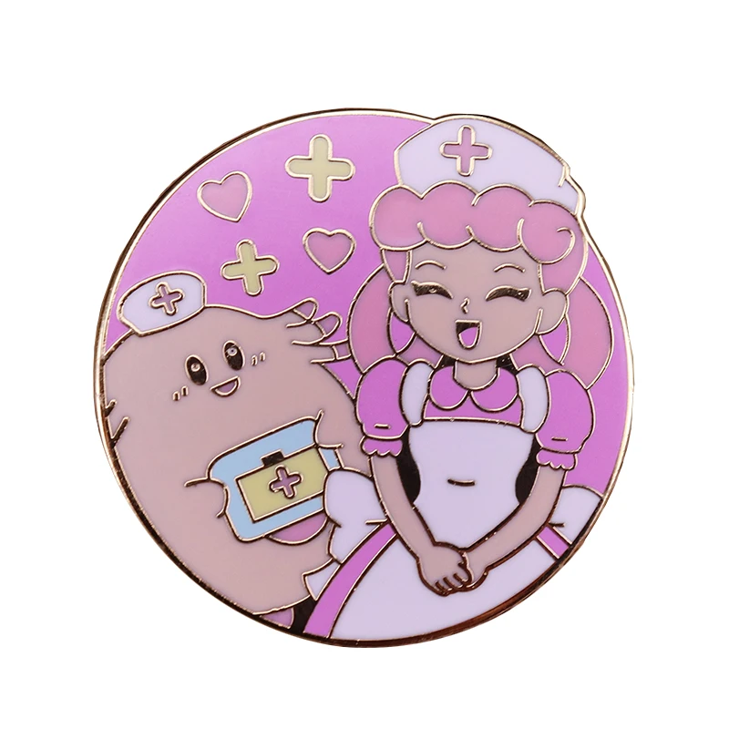 Pokemon Nurse Girl Joy And Pink Chansey Hard Enamel Pin Cartoon Pink Animal Medal Brooch Game Fans Collectible Badge Jewelry