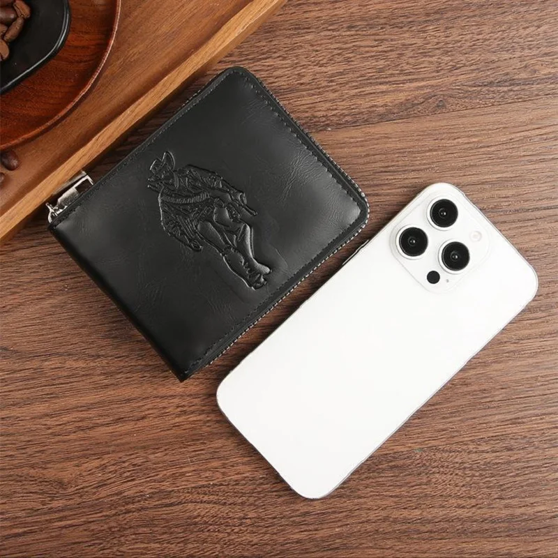 Vintage Men\'s Wallets Personalized Hunter Pattern Men Bifold Wallet Horizontal Around Zipper Multi Card Holder Coin Purse