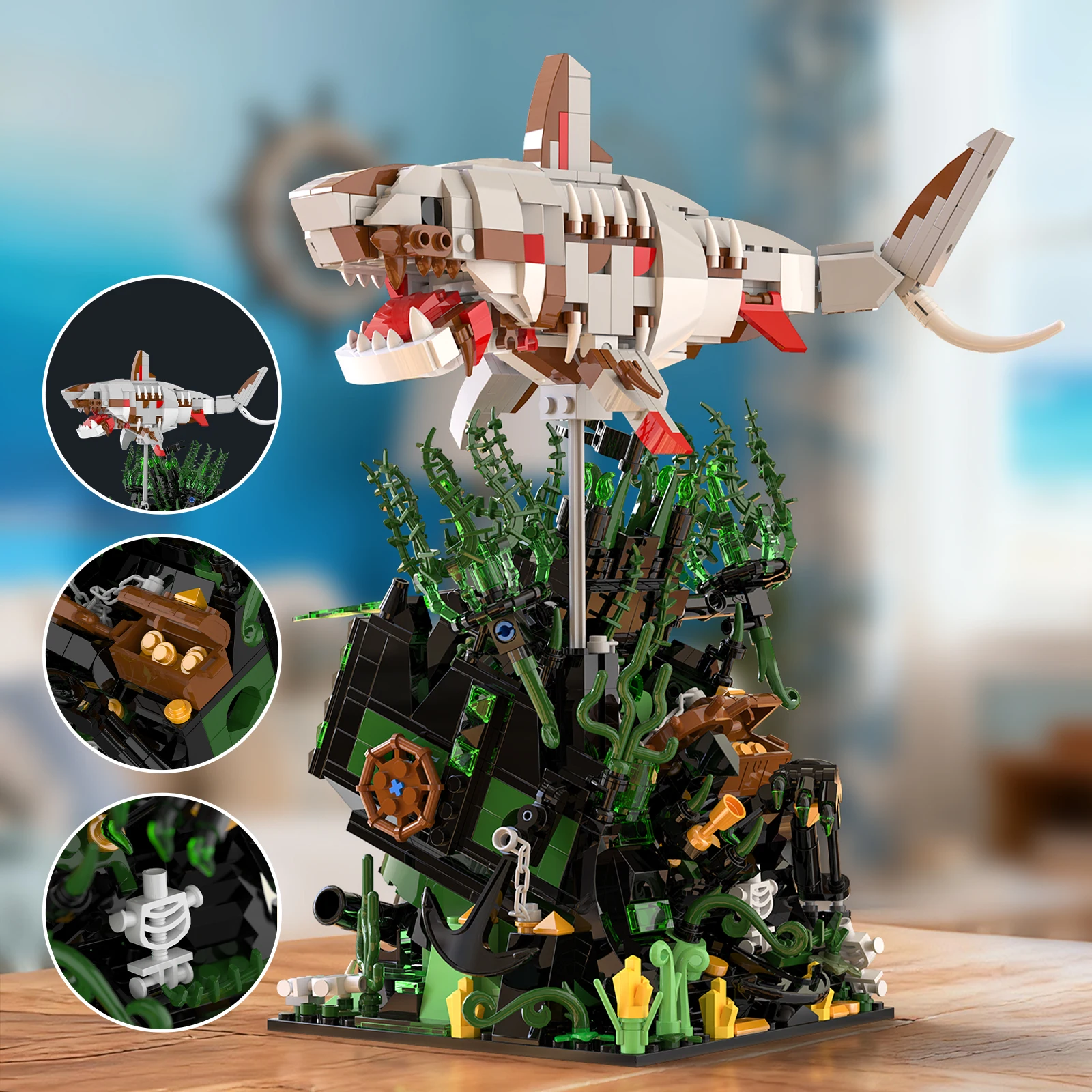 1014 Piezas de Bloques de Construcción de Tiburón Esqueleto de Naufragio, Modelo de Pirata DIY MOC, Juguetes Creativos para Niños, Decoración de Escritorio Genial