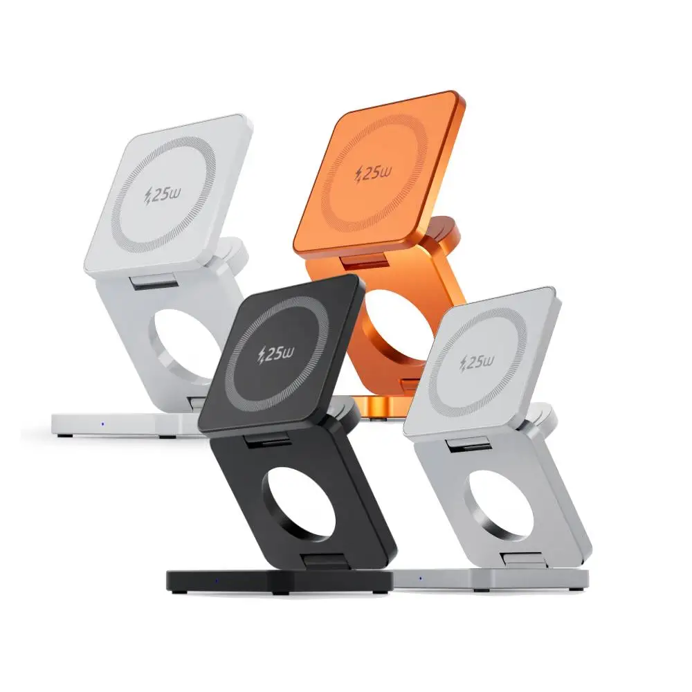 3-in-1 Magnetischer 25W Faltbarer Qi2 Kabelloser Ladeständer für iPhone 17 16 15 14 13 12/Apple Watch/AirPods