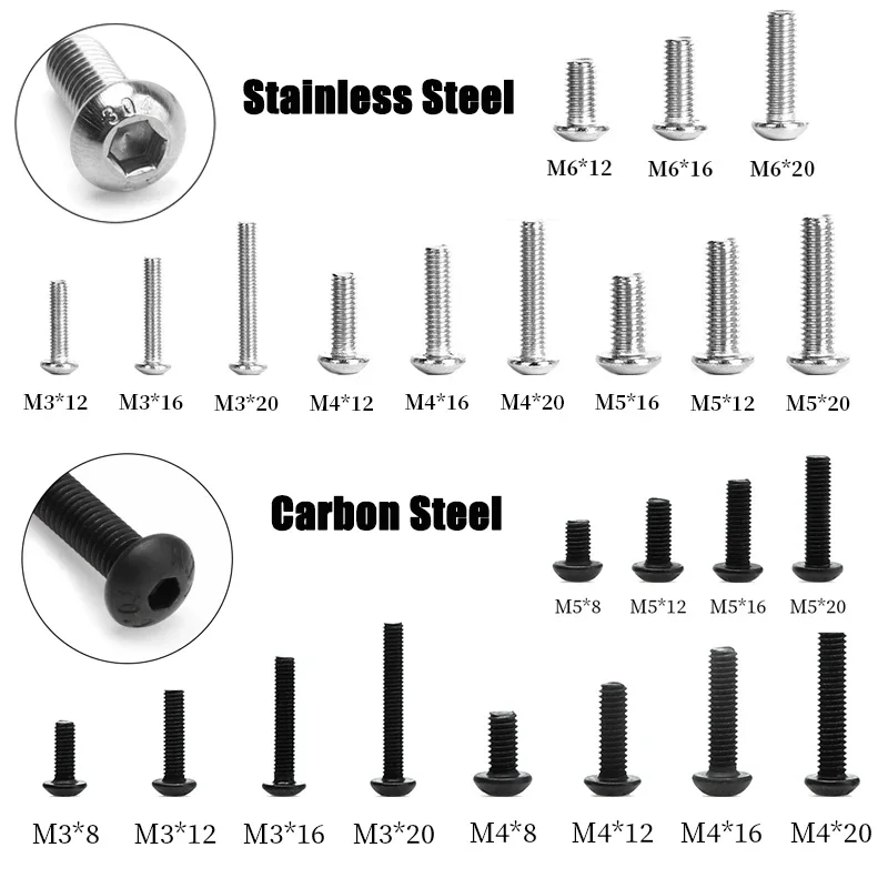 10/50pcs M2 M3 M4 M5 M6 Stainless Steel/Carbon Steel Hexagon Hex Socket Button Head Screw Bolts Round Head Screw Standoff