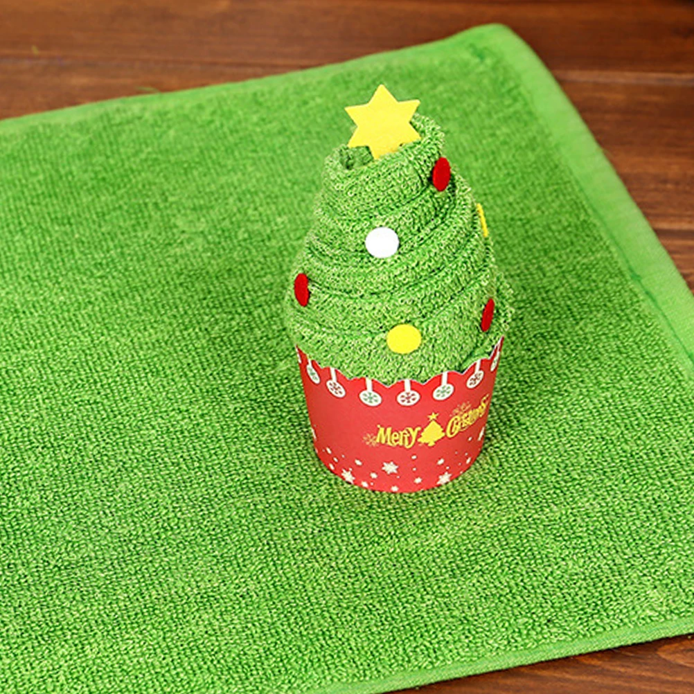 

2pcs Christmas Cake Towels Santa Tree Cotton Washcloths Premium Drying Hand Towels Kids Friendly Holiday Gift Box for Children