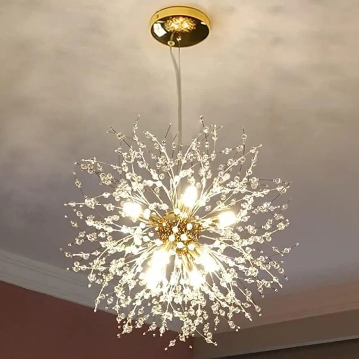 

JOYINLED Modern Sputnik Firework Crystal Pendant Lighting 8-Light Gold Chandelier for Dining Room Living Room Bedroom Restaurant