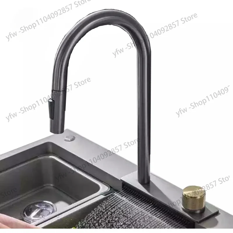 Pull Out Kitchen Faucet Brass Brushed Grey Color Water Tap