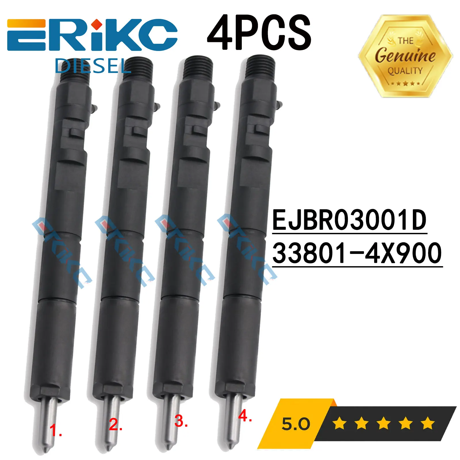 4PC EJBR03001D Common Rail Injector EJB R03001D New Diesel Injection 3001D for Bongo 2.9L CRDi Pick-up Euro 3 33801-4X900