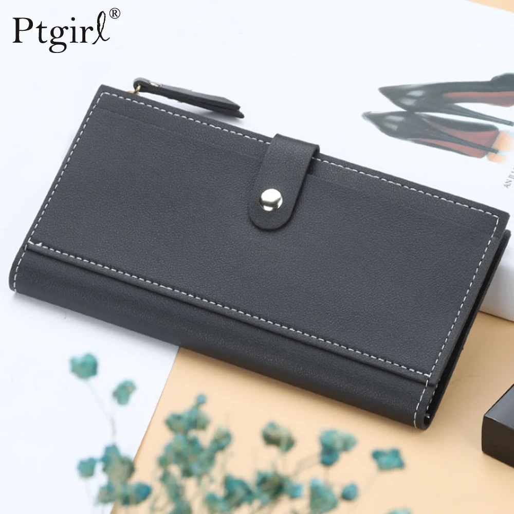 2023 Fashion Women Leather Long Wallets Zipper Purses Black Light Gray Red Long Section Clutch Wallet Soft PU Leather Money Bag