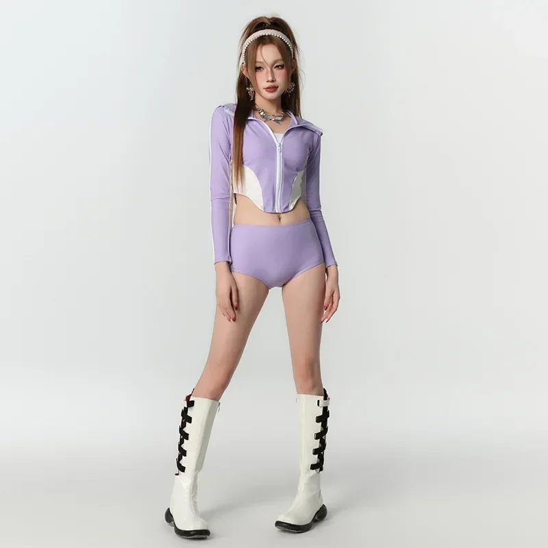 

Новый женский комплект бикини в спортивном стиле на молнии с накладкой на грудь для девочек-подростков, отдельный купальник с открытой спиной для живота и спины