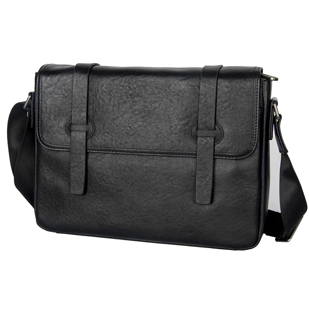 Bolsa de ombro masculina de couro vintage com grande capacidade