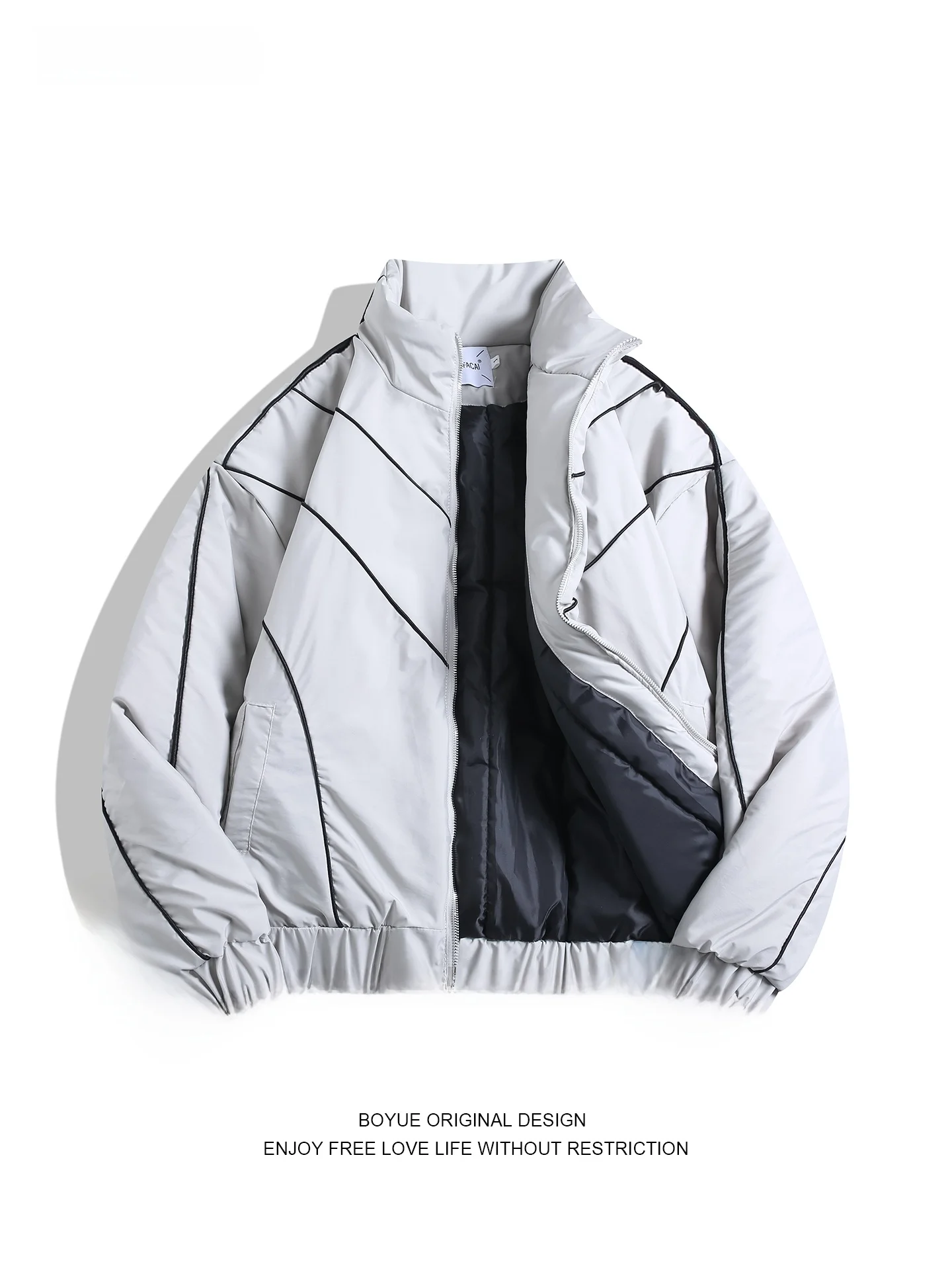 

Мужская хлопковая куртка Boyue High Street Sport со светоотражающими полосками и воротником-стойкой, теплая универсальная модная брендовая хлопковая куртка...