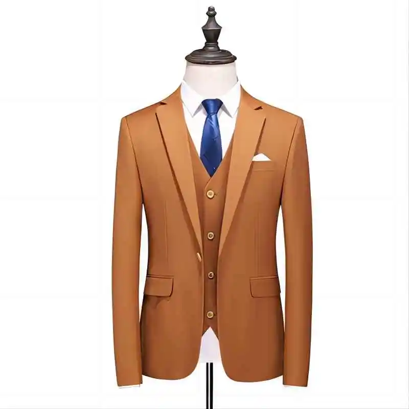 Traje P094 para hombre, traje de un botón, talla grande, tres piezas, color sólido, traje de novio, vestido de novia