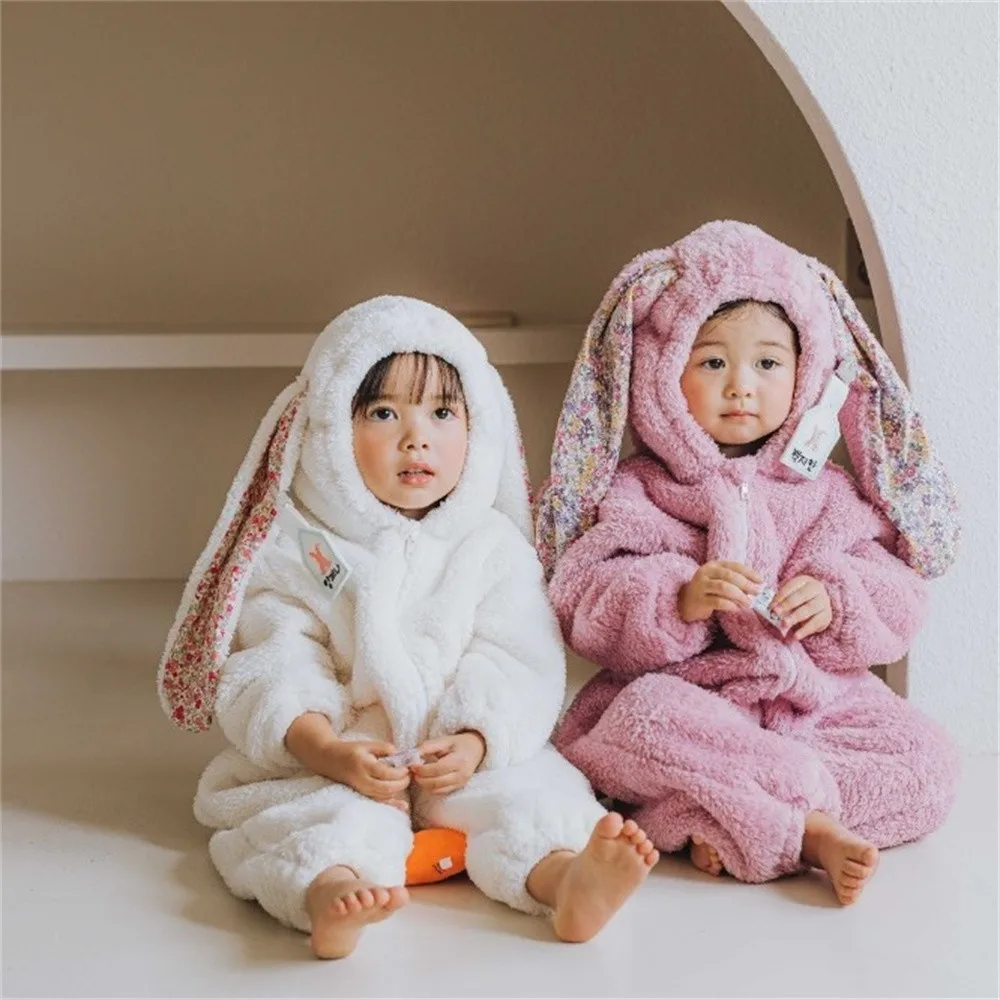 Trajes de bebê menina meninos roupas infantis pijamas cosplay coelho animal páscoa inverno com capuz macacão bodysuits carnaval vestir-se