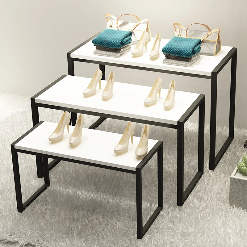 Table de rangement personnalisée pour magasin de vêtements, présentoir de chaussures de mode, support de sac à main, magasin de détail de vêtements, vitrine de sacs, meilleure qualité