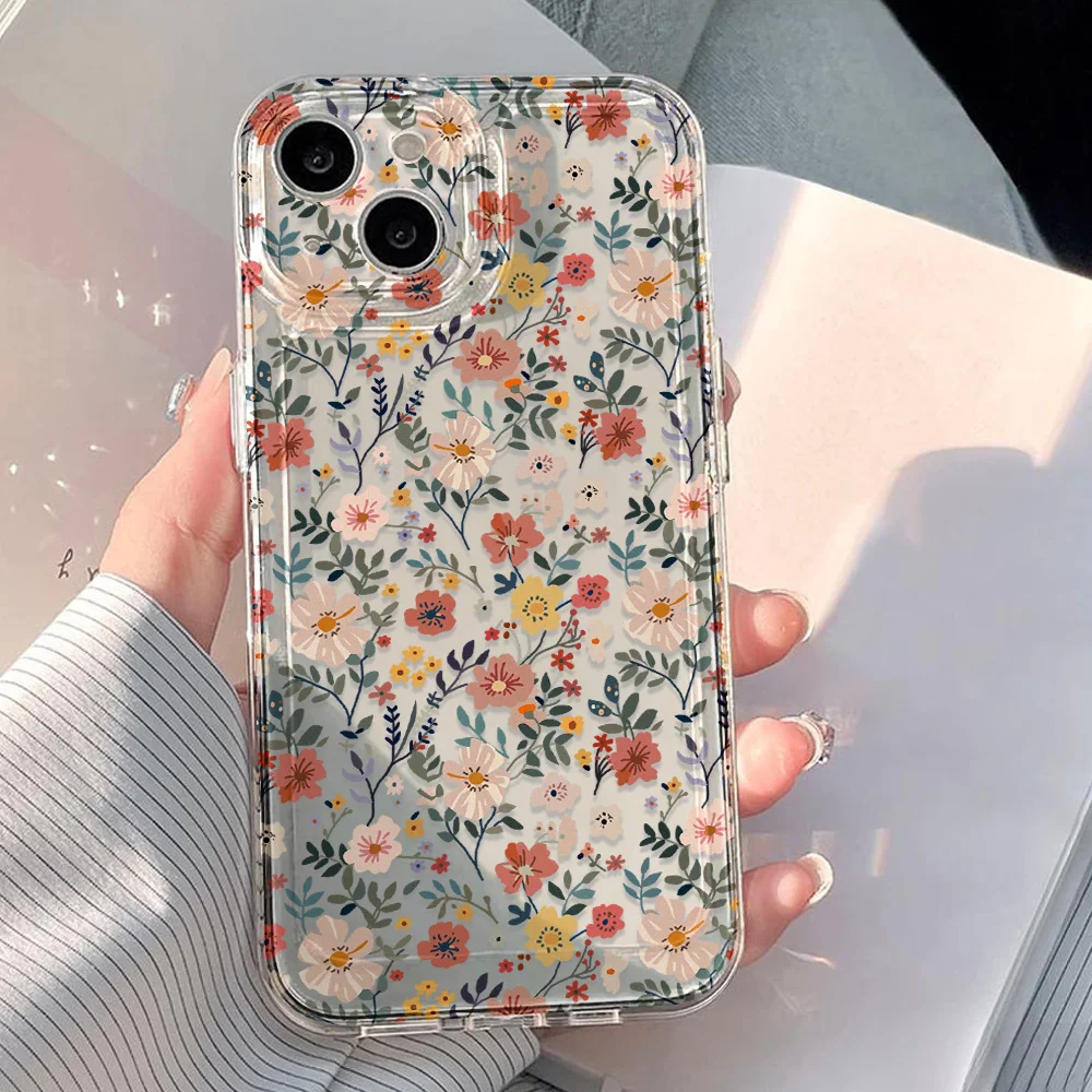 Retro Flower Clear Case For iPhone 17 Pro Max Cases iPhone 11 15 12 13 14 Pro Max Case 17 Air 17proM
