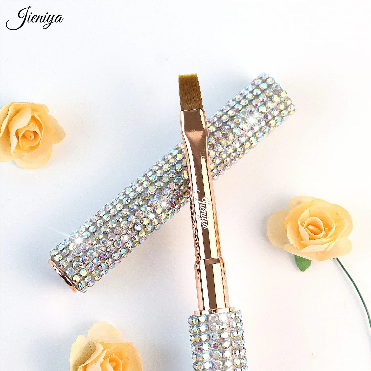 Trend Oval Flat Ombre Liner Gel Nail Art Brush AB Rhinestone Handle Free Samples