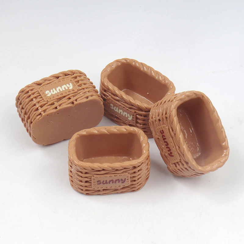 3/30PCS Resin Accessories Simulation Bread Basket Resin Bamboo Basket DIY Doll House Cabochons Decor Play Keychain Materials