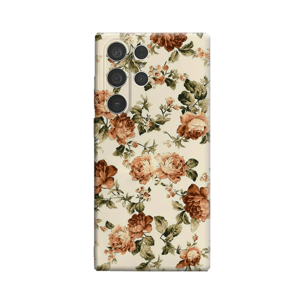 Warme braune Blumenreben-Handyhülle für Samsung Galaxy S25 Ultra S24 S23 Ultra Plus, stoßfeste doppellagige Rückseite