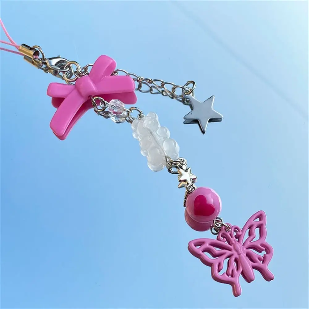 Colgante de teléfono Y2k para mujer, cadena de dijes rosa para niña, accesorios Kawaii, cordón de correa de teléfono lindo hecho a mano DIY