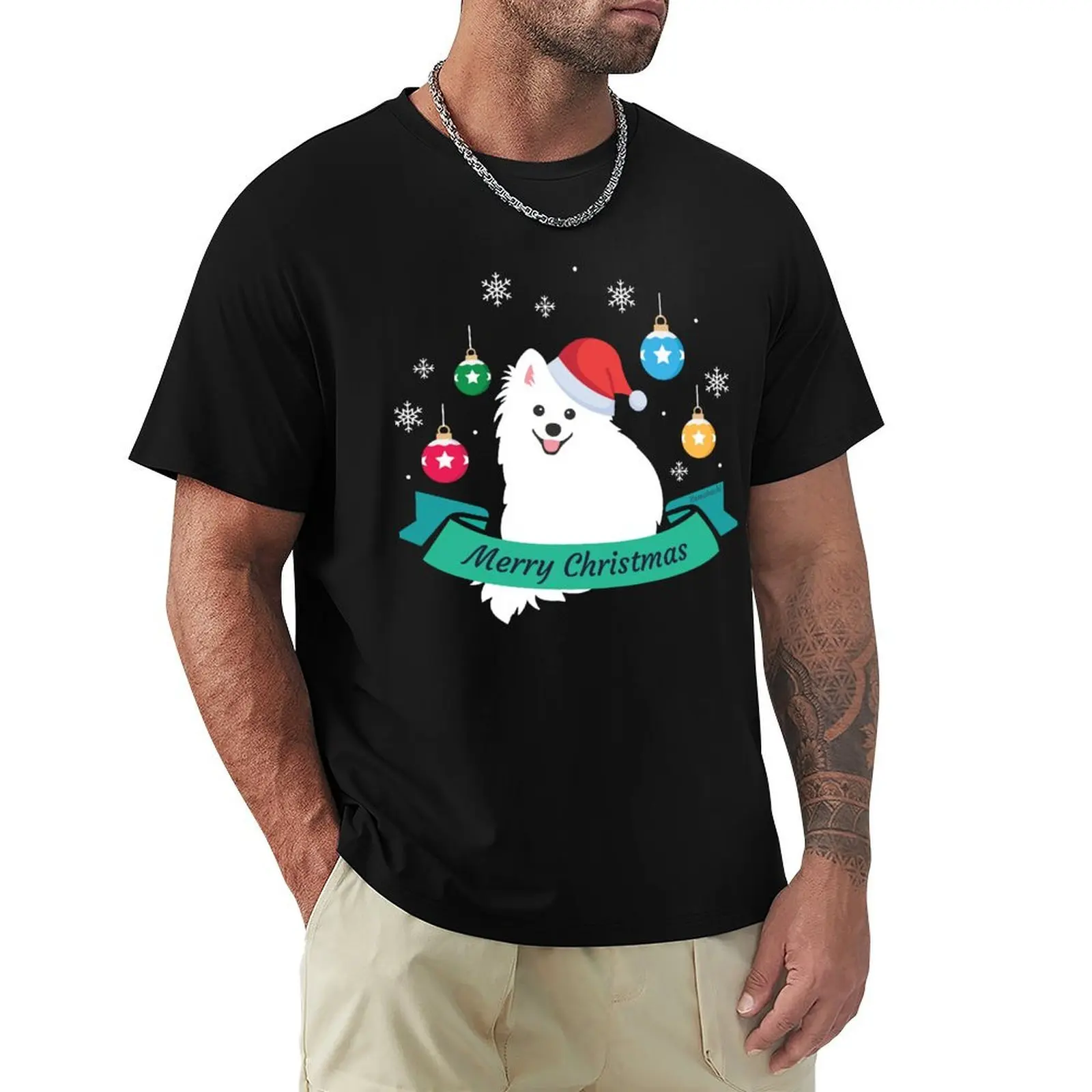 A Merry Christmas from Japanese Spitz Dog Santa T-Shirt Summer Fashion Casual Tee Shirt