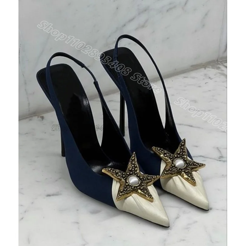 Red Star Decor Slingback Sandals Stiletto Pointed Toe Elastic Fashion Summer Party Design for Women Sandals Zapatos Para Mujere image 6