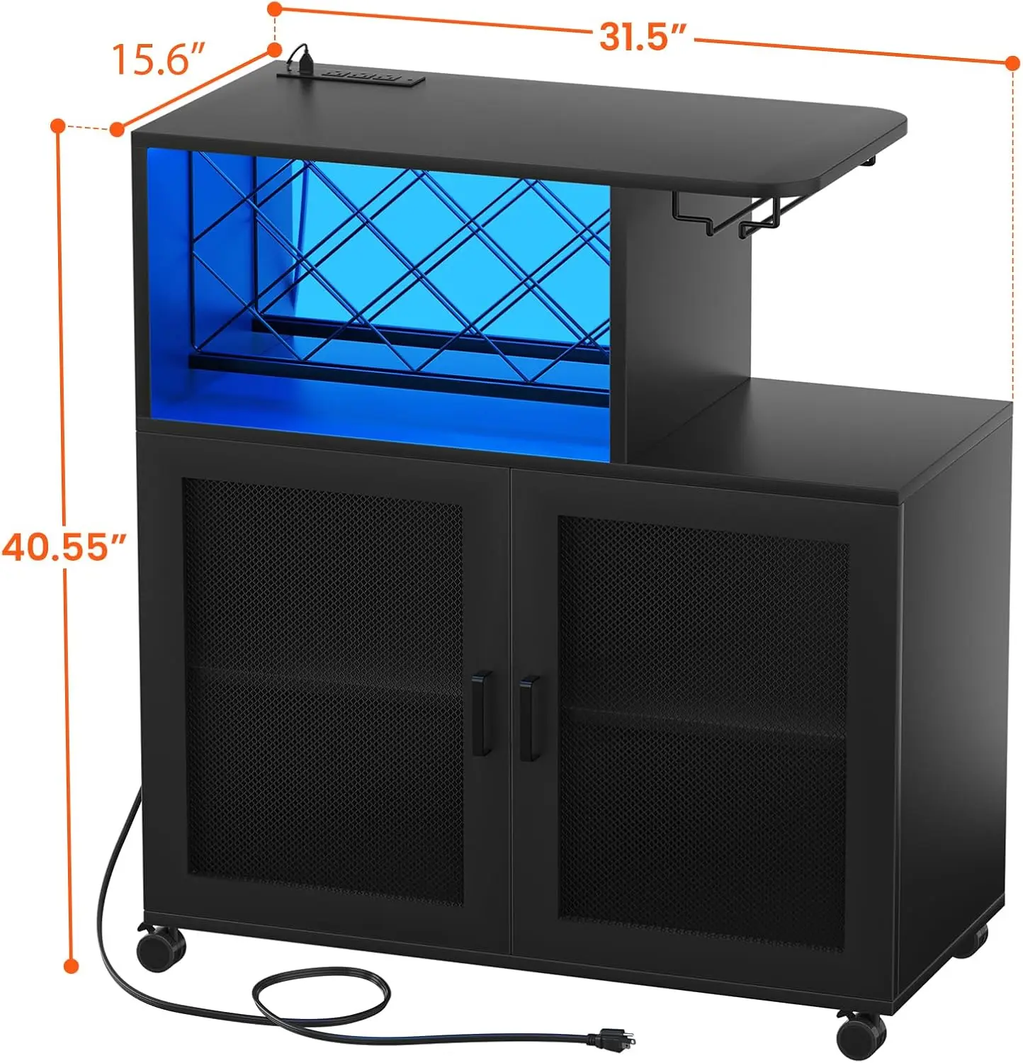 Weinbar schrank mit Rädern, kleiner Schnaps schrank mit LED-Licht, Hausbar wagen mit Steckdosen, Kaffee bar mit Wein regal,