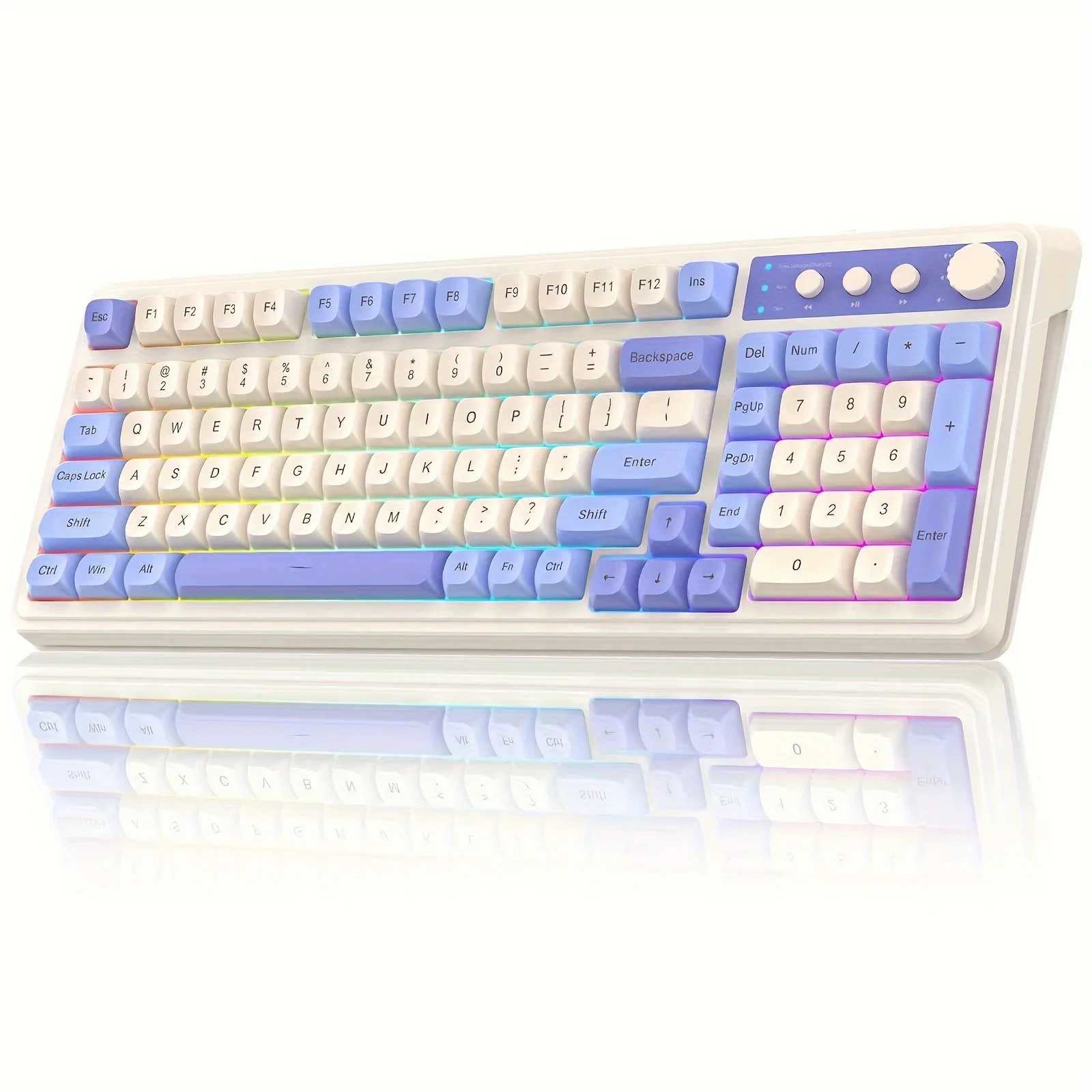 Gaming Keyboard, Tri-Mode Wireless/2.4GHz/USB-C Custom Mechanical Keyboard With RGB Backlighting, Cream Cute Keyboard With Media