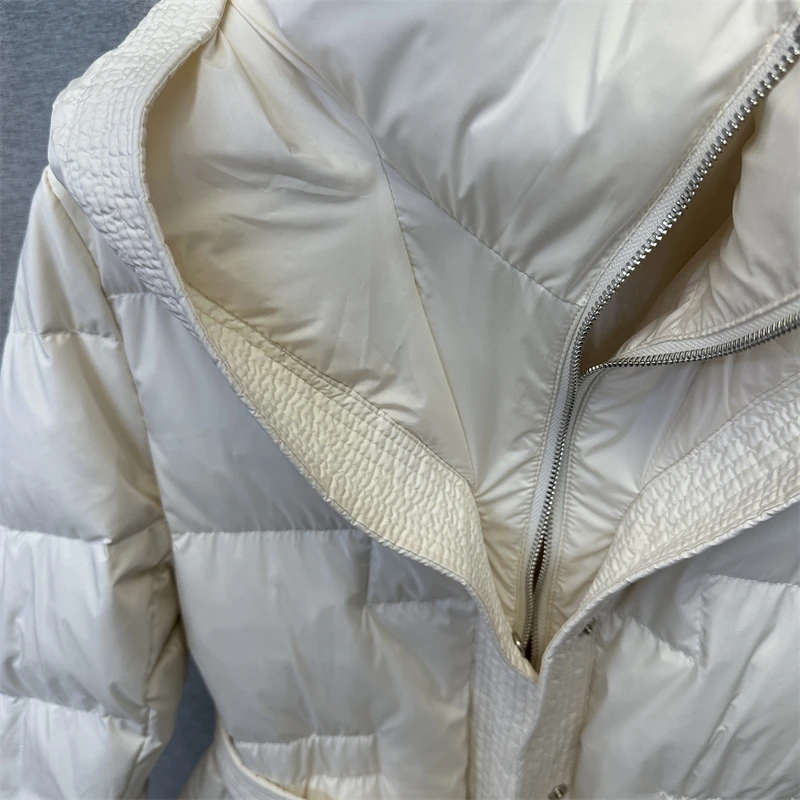 Fitaylor-Manteau en duvet de canard blanc pour femme, vêtement d\'extérieur long, décontracté, à capuche, fermeture éclair, optique, chaud, solide,