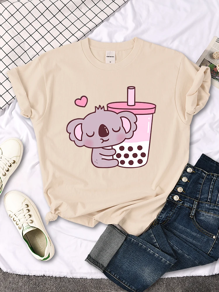 Koala Like Drink Milk Tea Cute Print T-Shirt Womans Kawaii Cartoon Graphic Clothes Womens Oversize Harajuku Funny Girls Tshirts