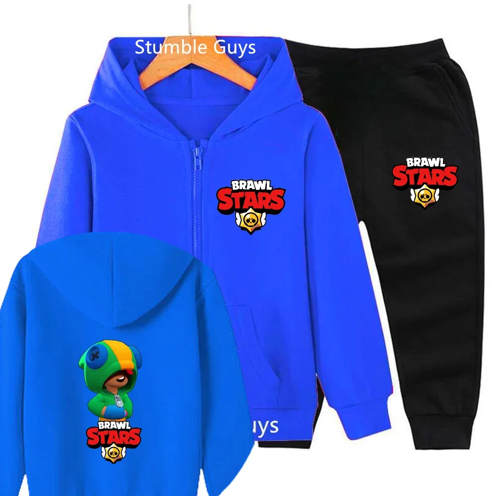 Spring Fight Print Cosplay Zipper Hoodie Set Kids Clothes Girls Anime One Piece Sweatshirt  Boys Tops Teen Sonic Trucksuit game